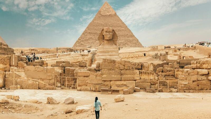 The iconic Giza Pyramids under the desert sky during a 9 day trip to Egypt