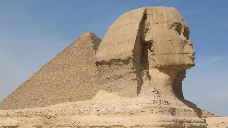 The Great Sphinx of Giza guarding the pyramids during a 4 day tour package in Egypt.