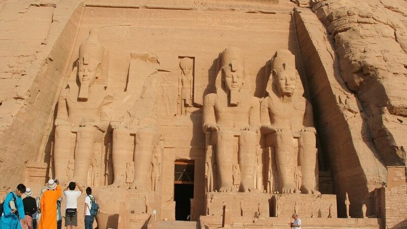 Tourists outside Abu Simbel Temple during day trip from Aswan