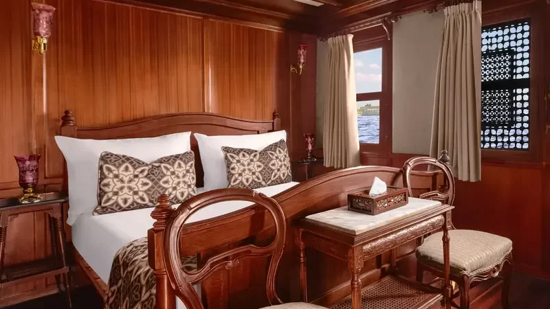 Farouz El Nil I Dahabiya cabin with king size bed – Luxury Nile cruise accommodation
