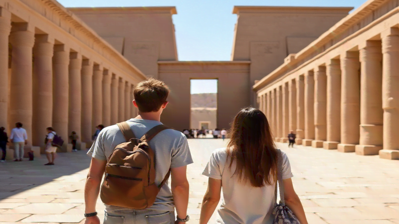 Tourists enjoying the Sound & Light Show at Philae Temple in Aswan