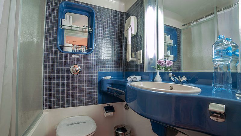 Modern bathroom inside a cabin on Sonesta Nile Goddess Nile Cruise