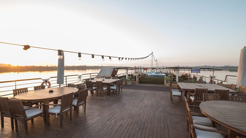 Sundeck with swimming pool on Sonesta Nile Goddess Nile Cruise