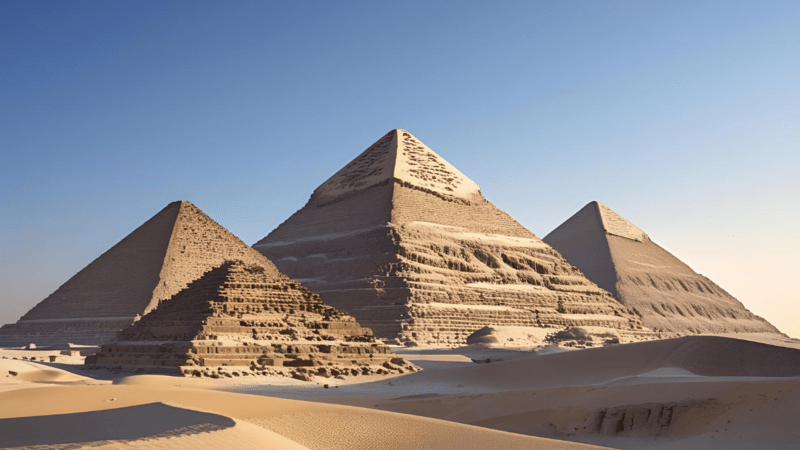 The three majestic pyramids of Giza under a clear sky, a must-see on any tour to Giza Pyramid