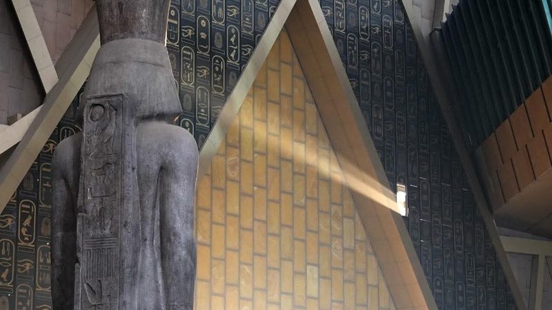 Exterior view of the Grand Egyptian Museum in Giza near the pyramids, showcasing modern architecture during a tour to Giza pyramids