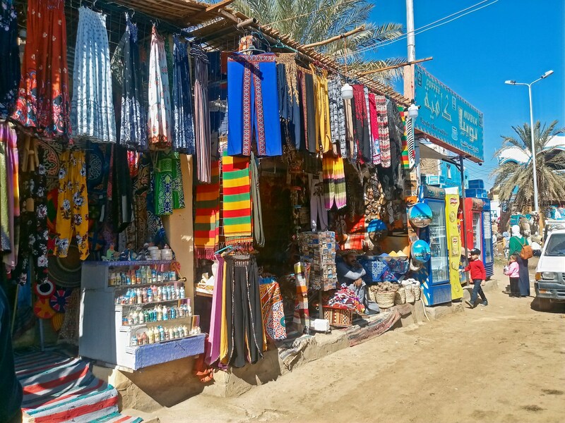 Nubian village souk with spices and handicrafts in Aswan