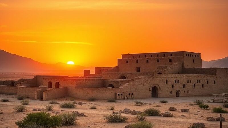 St. Simon Monastery in Aswan Egypt at sunset desert ruins