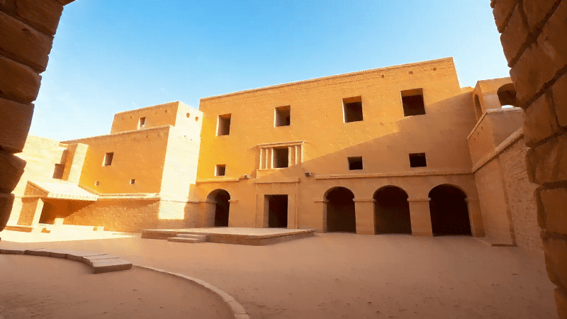 Desert monastery of St. Simon in Aswan ruins at golden hour