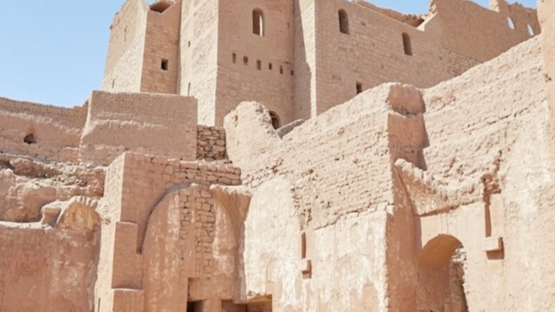 St. Simon Monastery in Aswan Egypt wide-angle view of desert ruins
