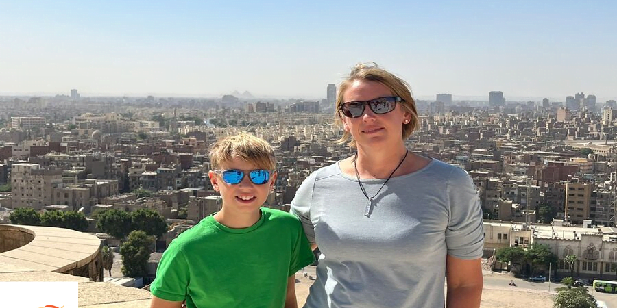Young lady and her son exploring Cairo city during their 7 Day Egypt Itinerary