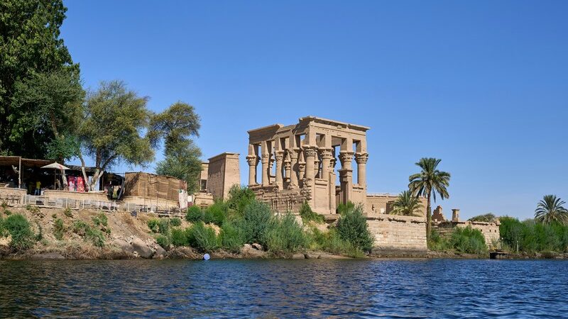Philae Temple surrounded by the Nile River during a 7 Day Egypt Trip